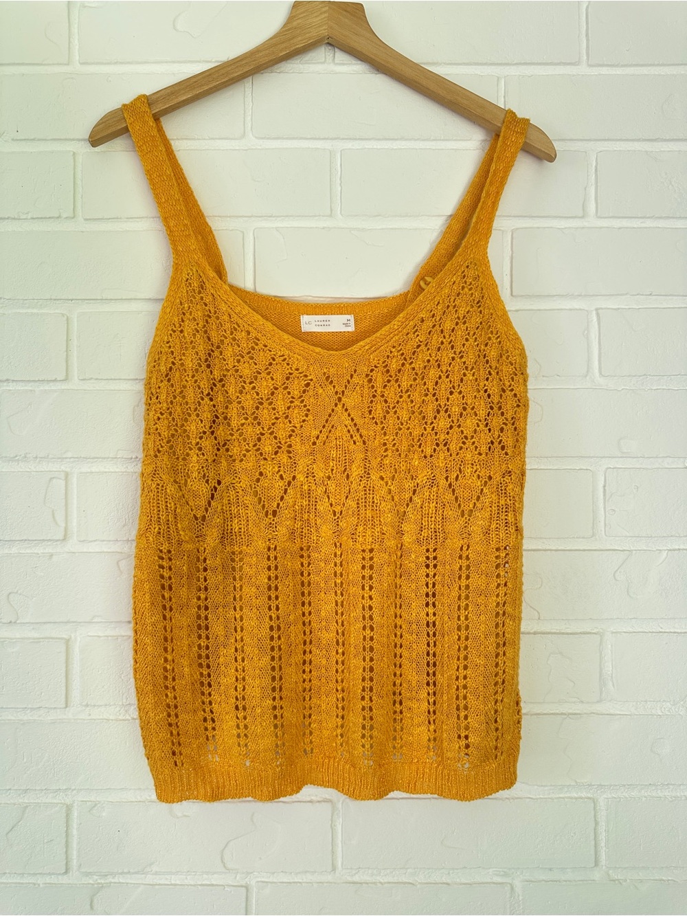 LC Lauren Conrad Women's Pointelle Sweater Tank Top Dark Yellow Size Medium